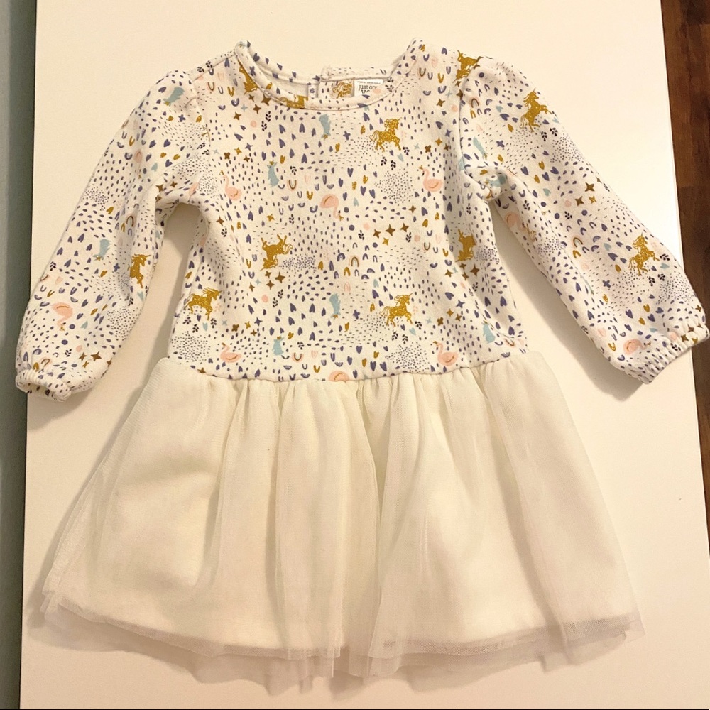 Long sleeve dress w/ vest, unicorn swan print, 18M